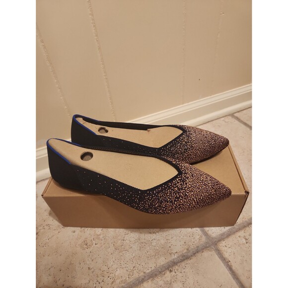 Rothy's "The Point" Flats in "Midnight Metallic" Dark Blue & Rose Gold Size 10.5 - Picture 1 of 11